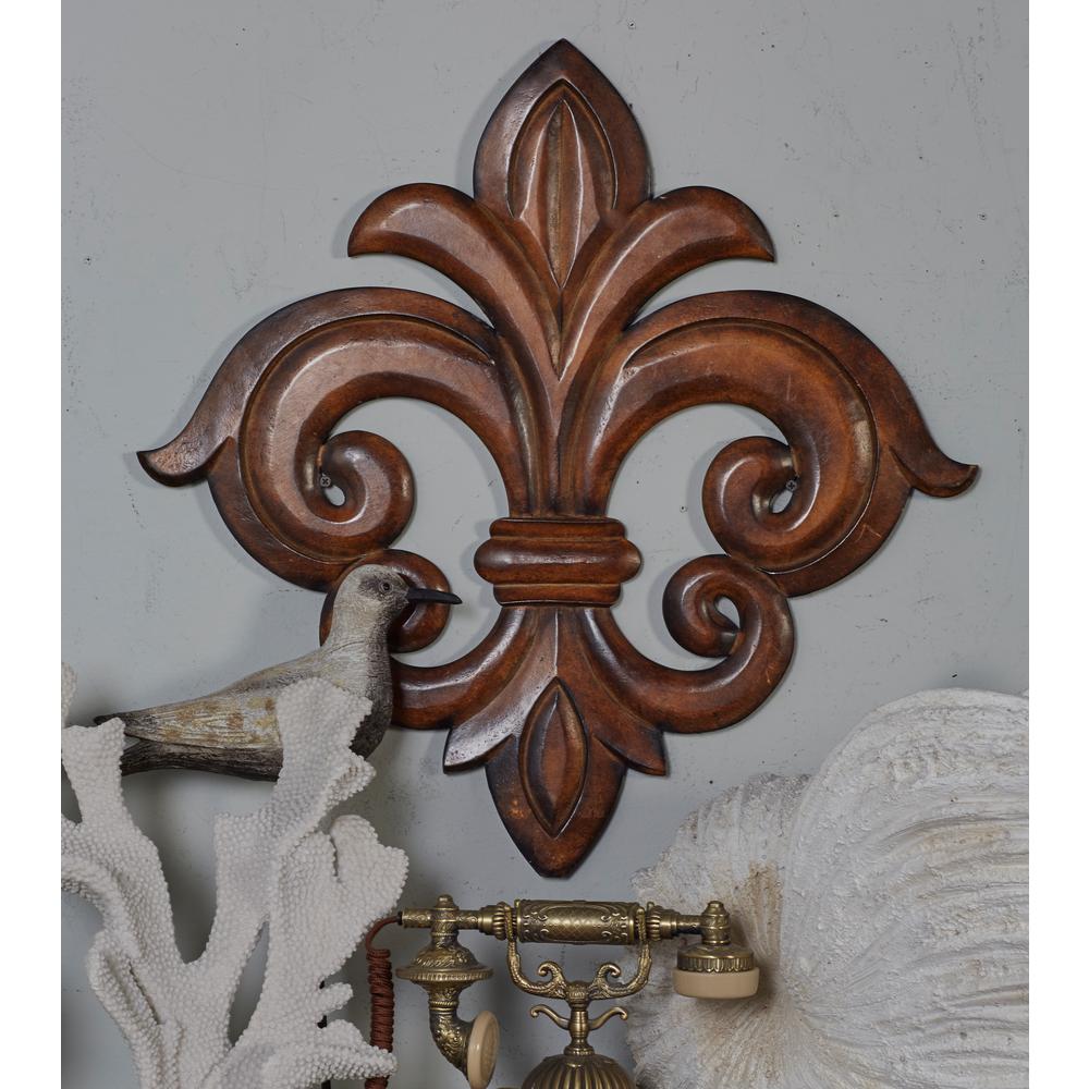 Litton Lane French Inspired Carved Fleur De Lis Wooden Wall Art