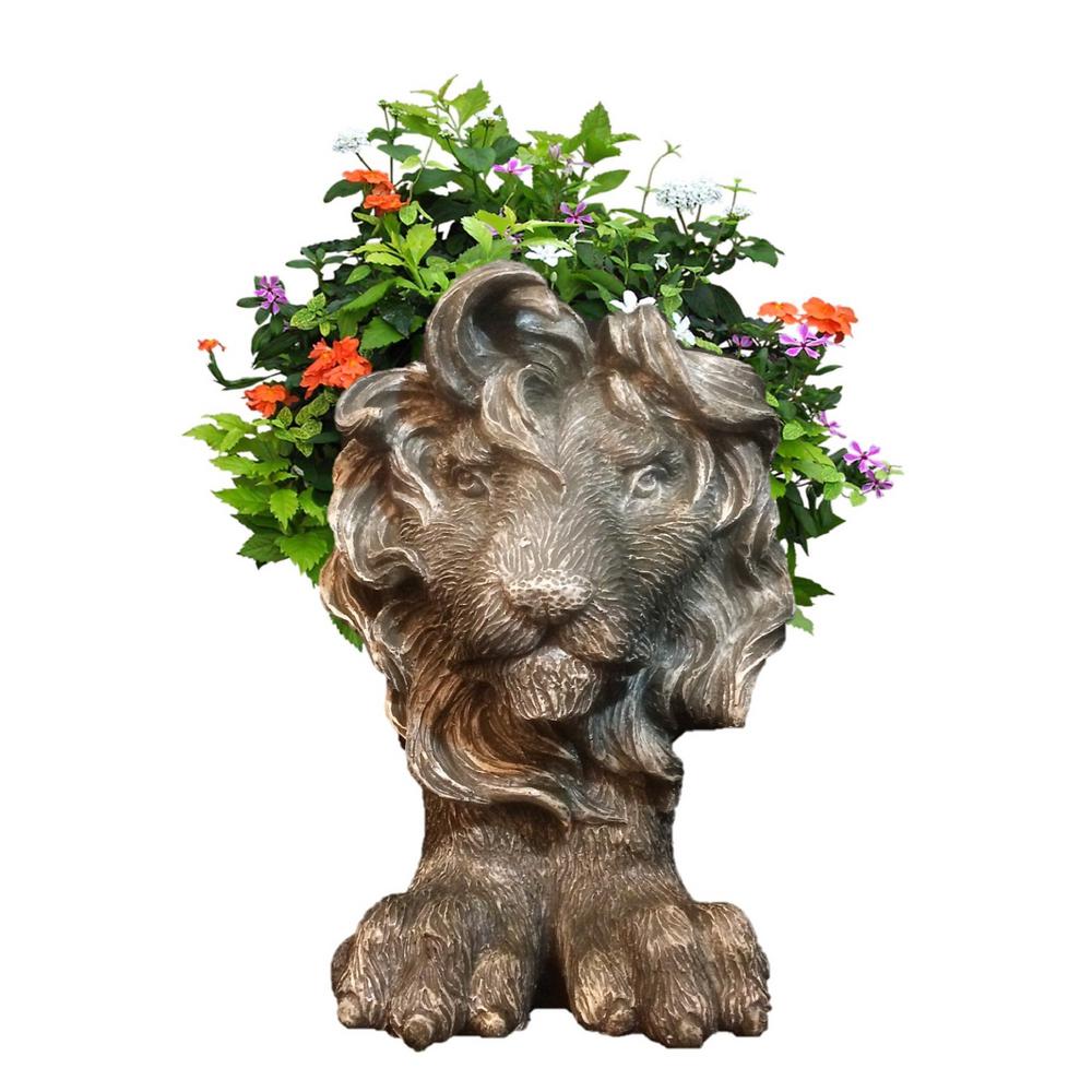 HOMESTYLES 13 in. Graystone Lion Muggly Mascot Animal Statue Planter