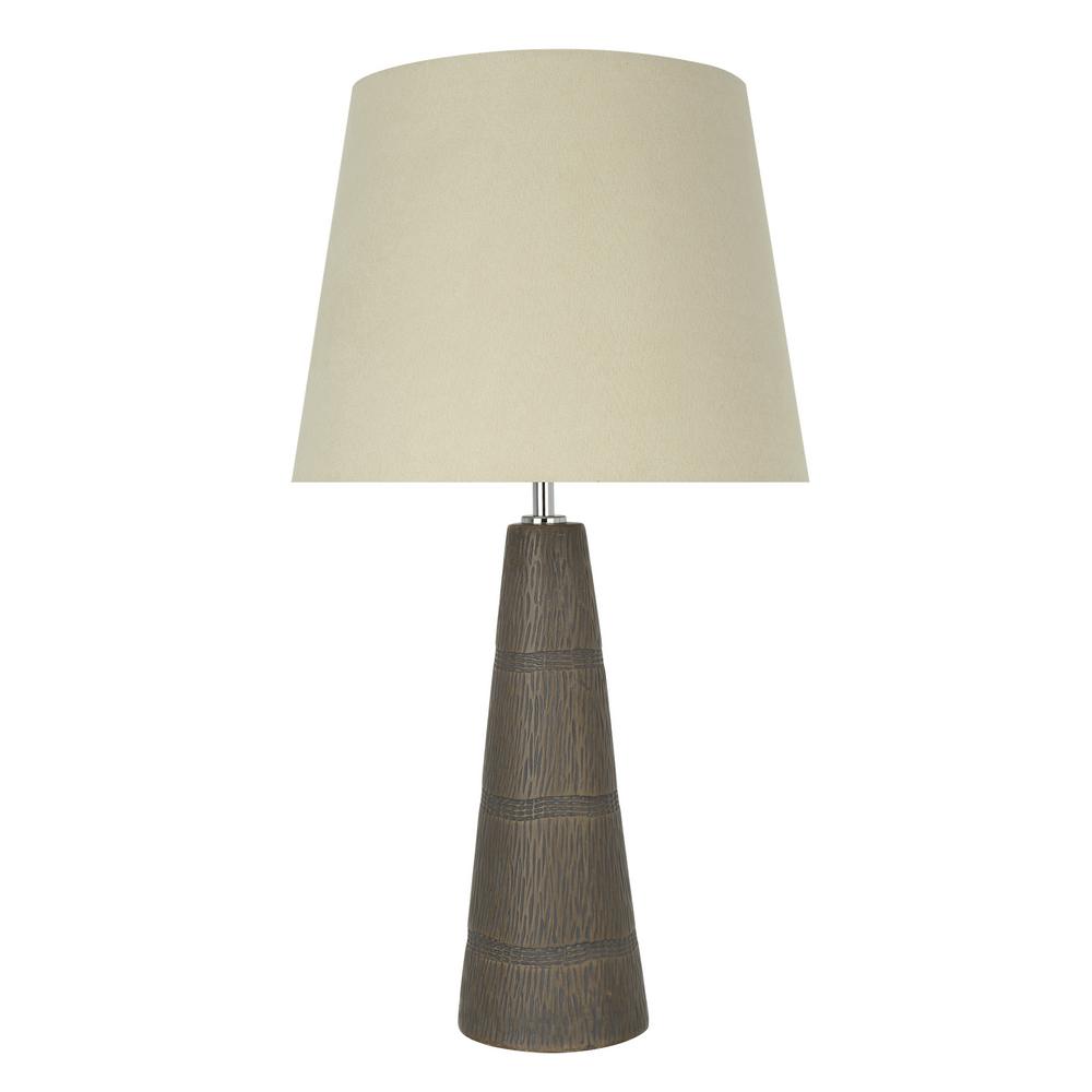 Aspen Creative Corporation 22 In Faux Wooden Grain Ceramic Table Faux Wooden Grain Ceramic Table Lamp With Hardback Empire Shaped Shade In Beige