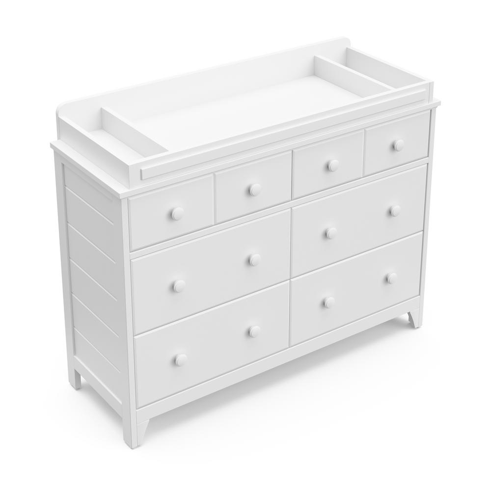 white dresser with changing table topper