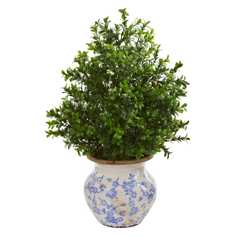 Nearly Natural Indoor 21 in. Boxwood Artificial Plant in Decorative
