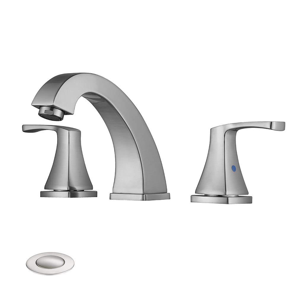 3 Hole Bathroom Faucet Widespread Spout Basin Taps for Undermount Sink w/Drain 