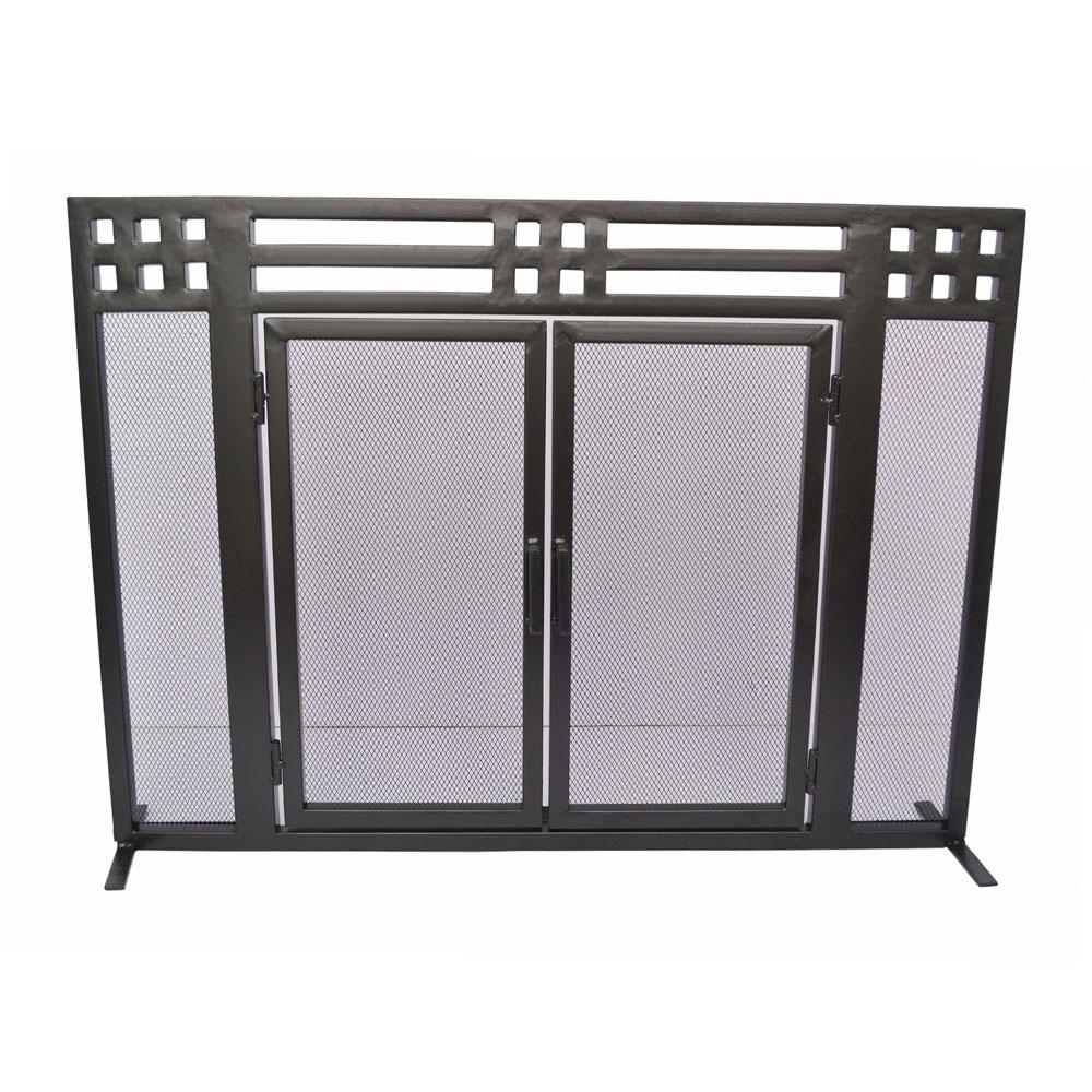 UniFlame Black Wrought Iron Single-Panel Fireplace Screen with Flowing ...