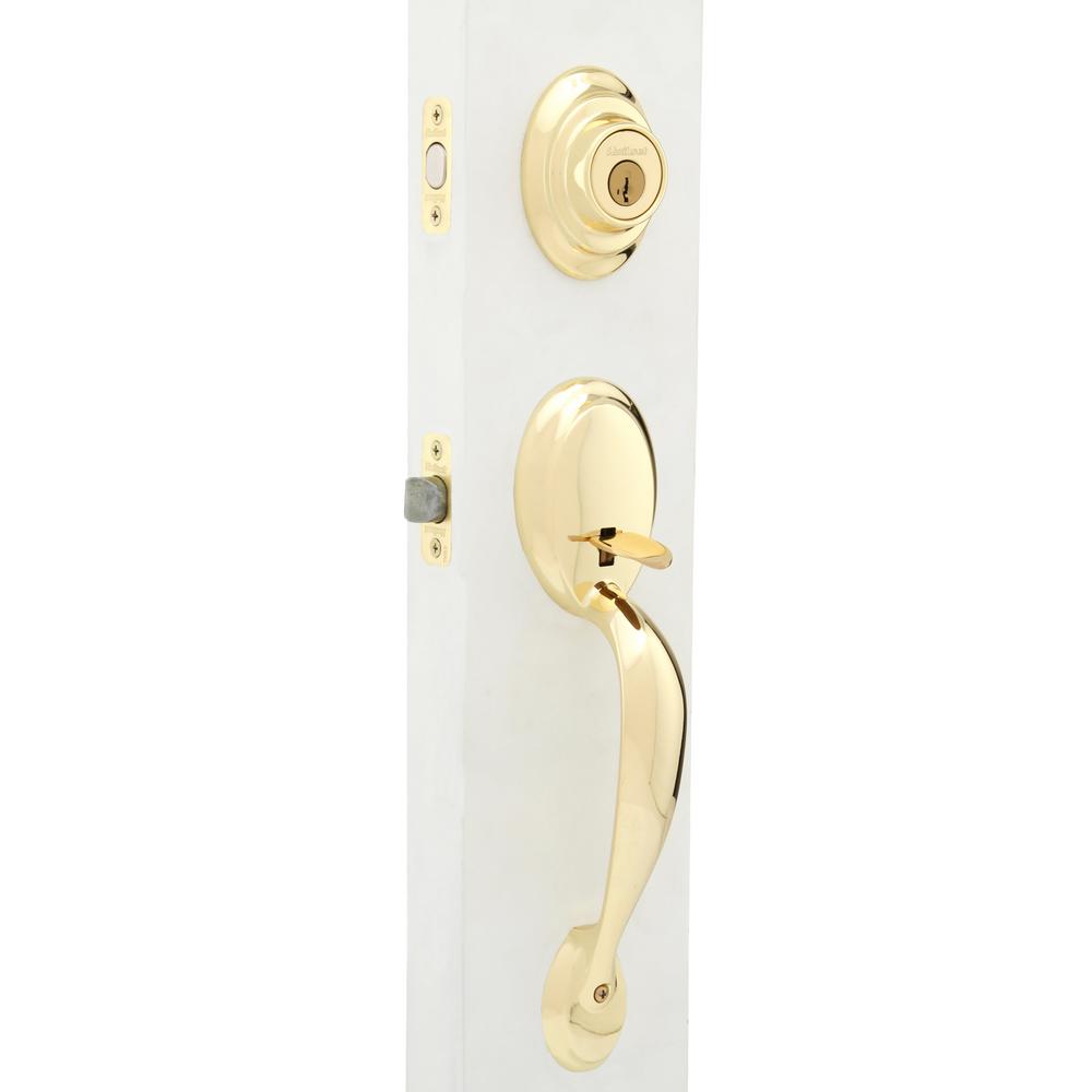 Kwikset Dakota Polished Brass Single Cylinder Door Handleset with Polo