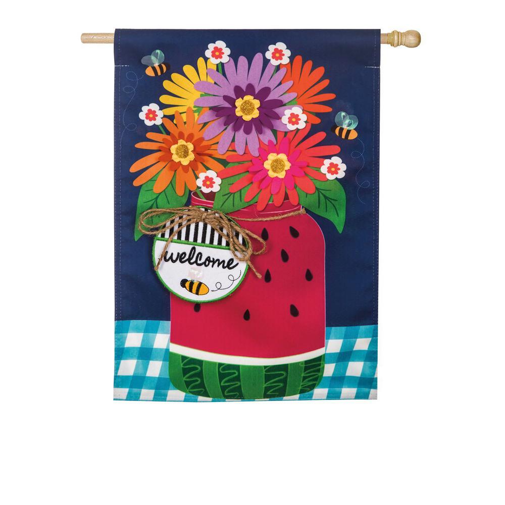 Evergreen 28 In X 44 In Watermelon Mason Jar Linen House Flag