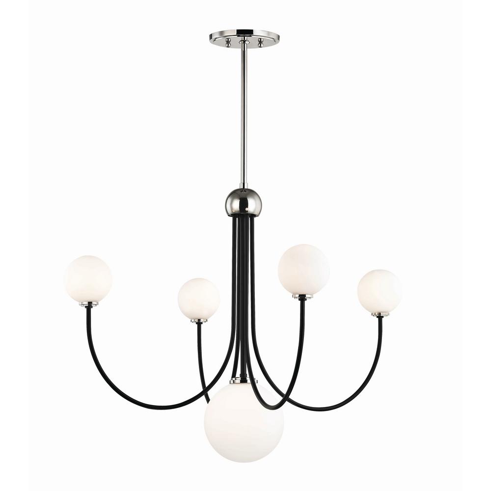 Globe Mitzi By Hudson Valley Lighting Led Chandeliers Coco 5 Light Polished Nickel Black Led Chandelier With Opal Shiny Glass Shade