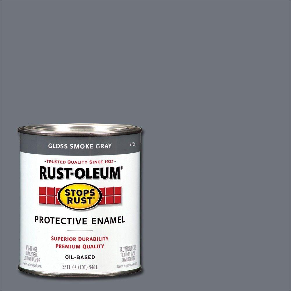 Rust-Oleum Stops Rust 1 qt. Gloss Smoke Gray Protective Enamel Paint ...