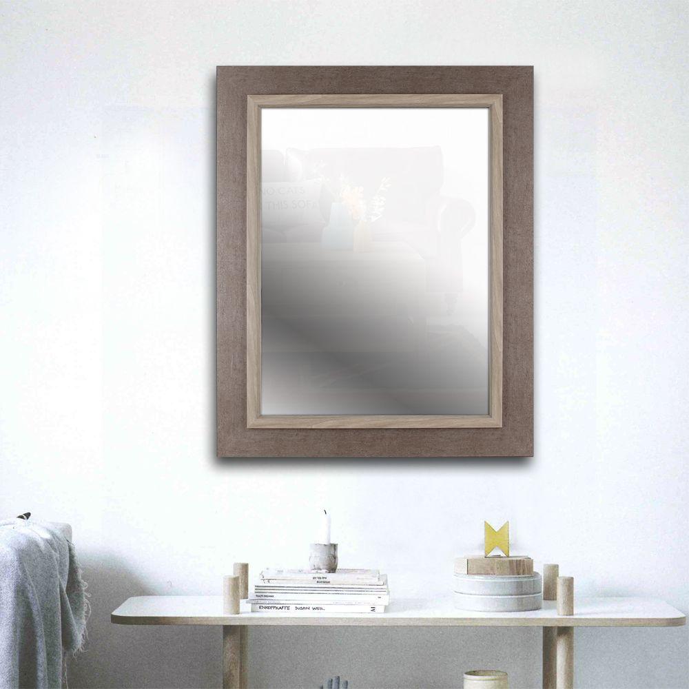 35.25 in. H x 27.25 in. W Grey Wash Frame with Liner Beveled Mirror ...