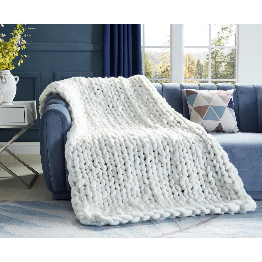 Unbranded Berenice 40 in. x 60 in. Cream White Throw Blanket Cozy 100