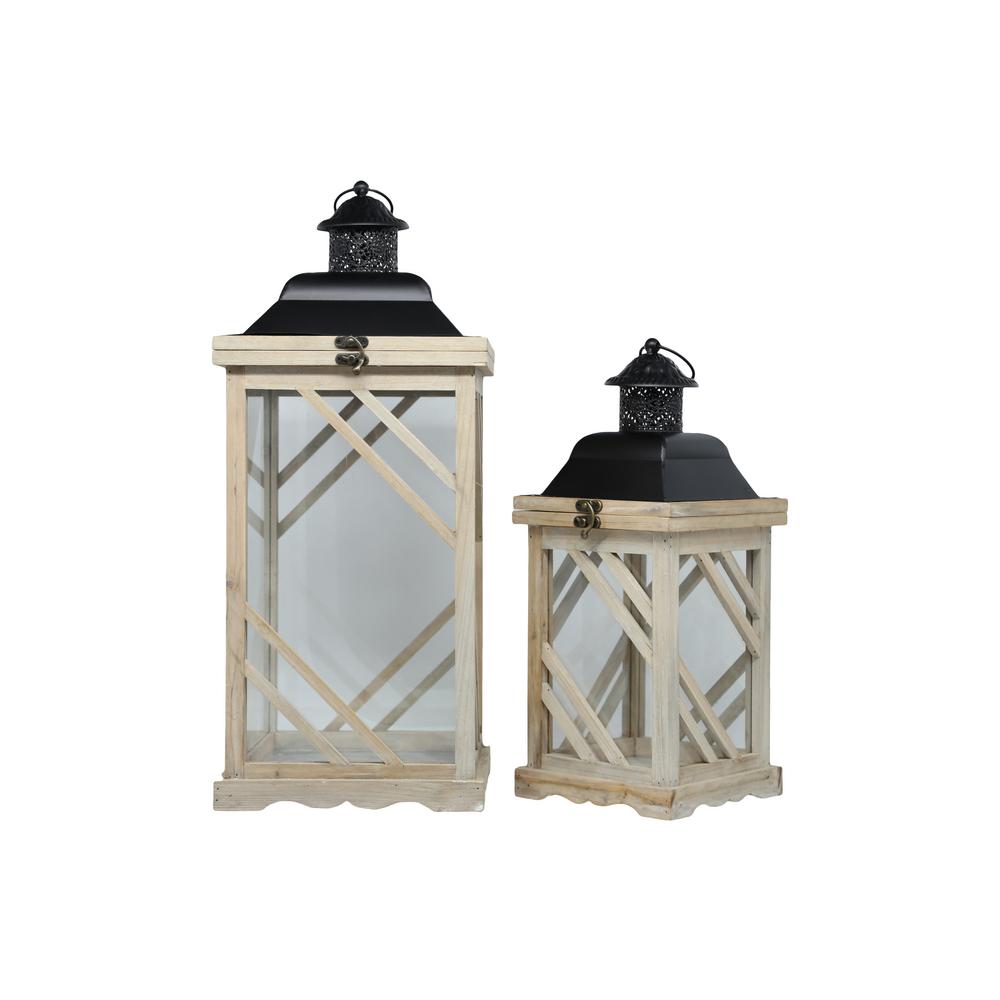 Urban Trends Collection: Wood Lantern Natural Painted Clear Glass Finish Brown