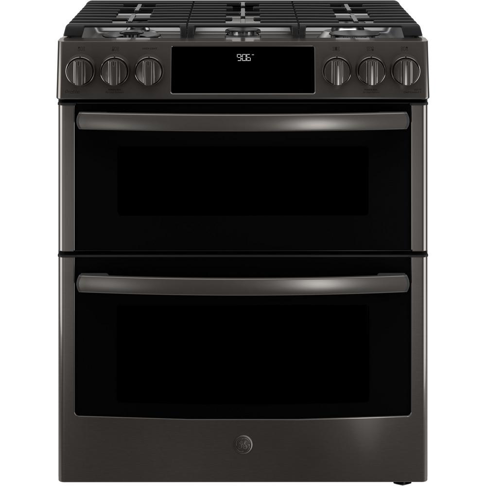 Ge Profile 6 7 Cu Ft Slide In Smart Gas Range With Self Cleaning Ge Profile 6 7 Cu Ft Slide In Smart Gas Range With Self Cleaning Double Oven Black Stainless Fingerprint Resistant Pgs960belts The Home Depot