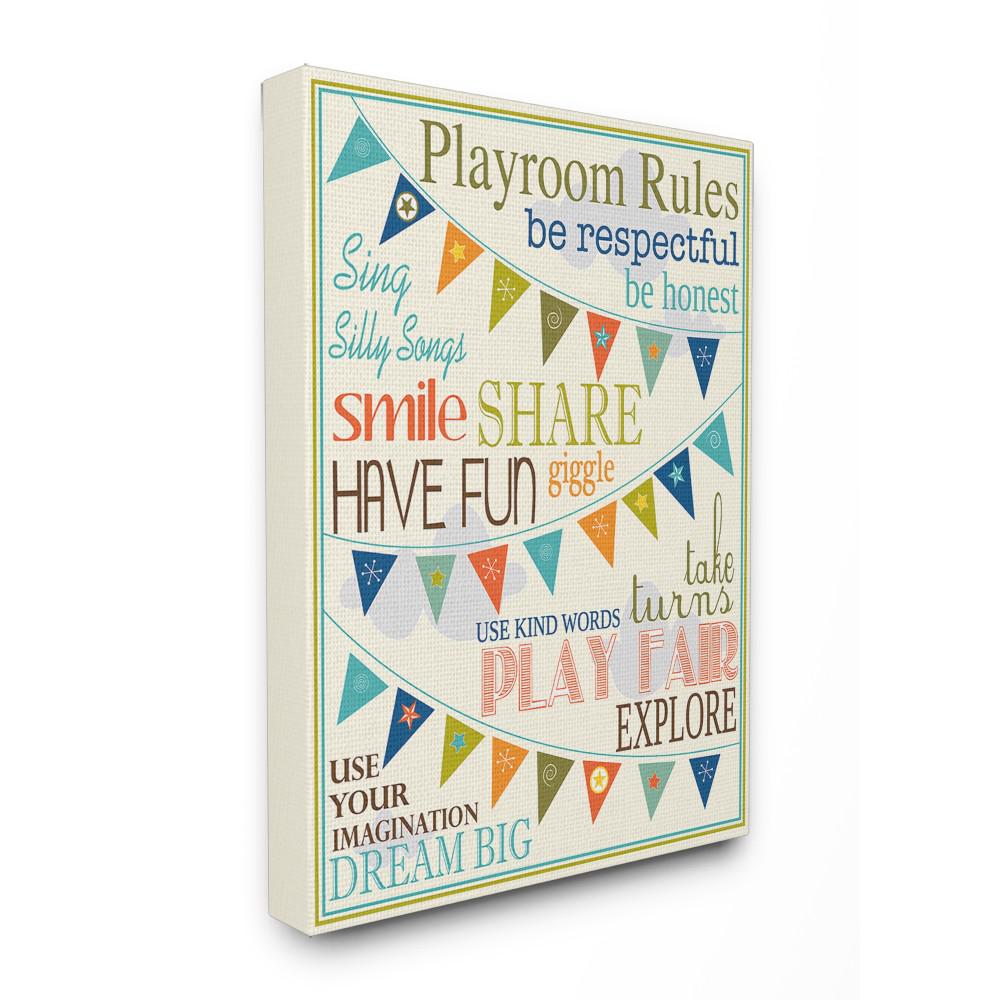 16 In X 20 Playroom Rules With Pennants Blue By Karen Zukowski Finny And Zook Printed Canvas Wall Art