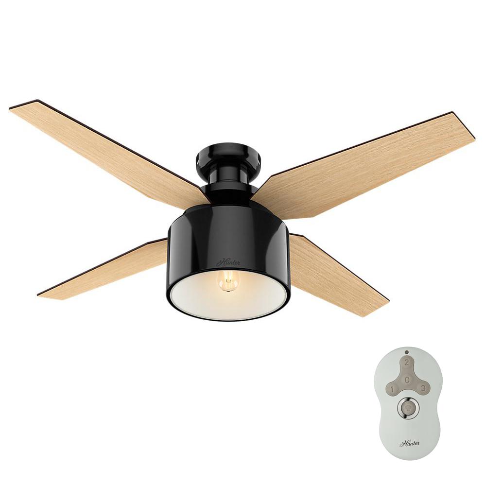 Hunter Cranbrook 52 In Led Low Profile Indoor Mint Ceiling Fan Led Low Profile Indoor Gloss Black Ceiling Fan