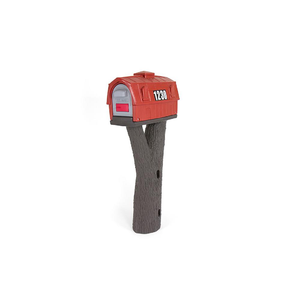 Simplay3 Rustic Barn Burnt Red Espresso Post Mount Mailbox