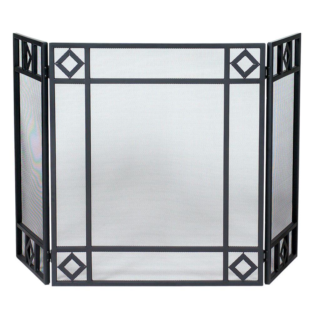 UniFlame Black Wrought Iron 3-Panel Fireplace Screen with Diamond ...