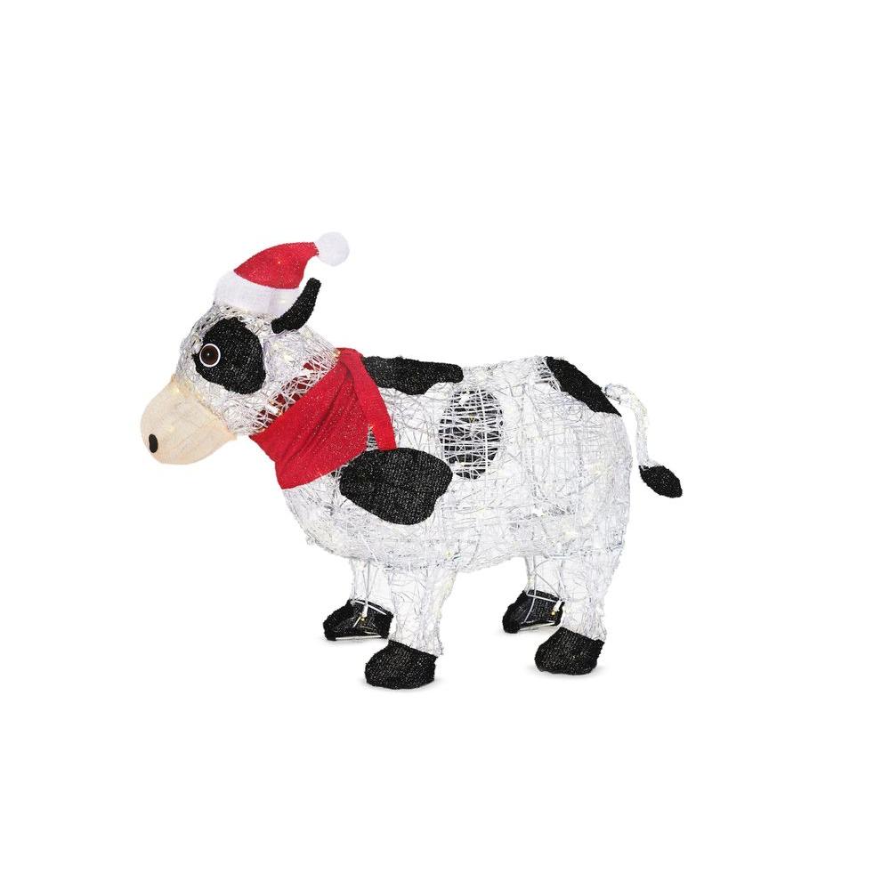 3 ft tall Christmas Cow with Santa Hat PreLit Indoor