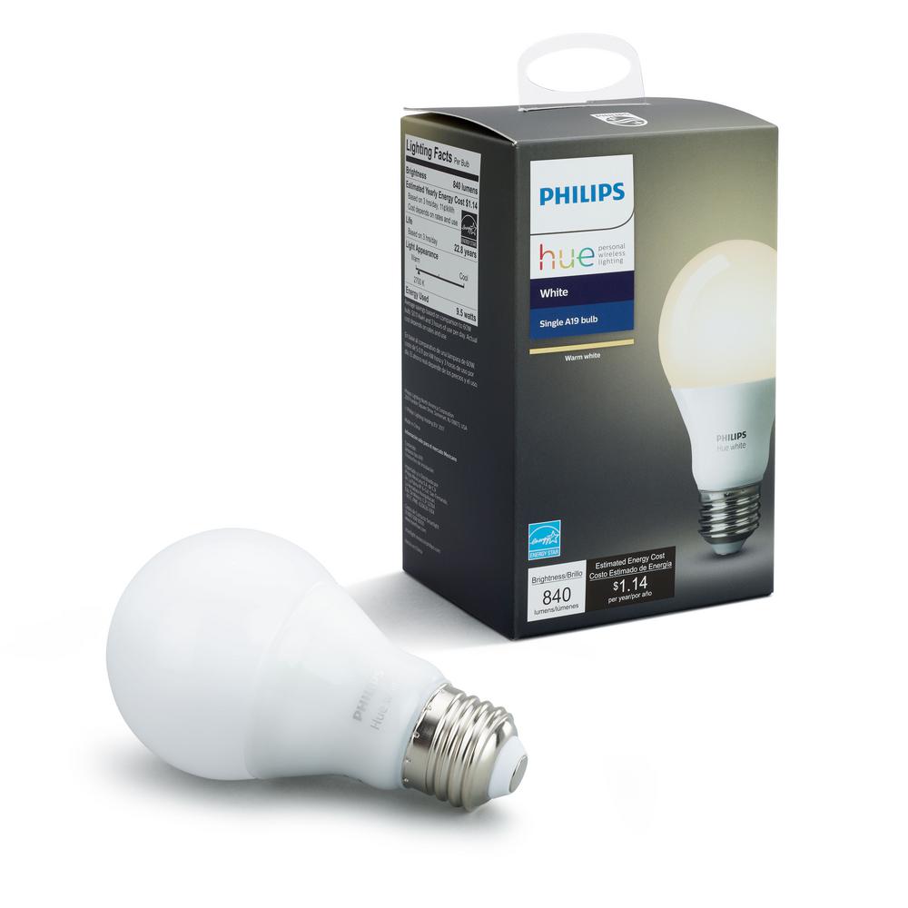 Philips Hue White A19 LED 60W Equivalent Dimmable Smart Wireless Bulb