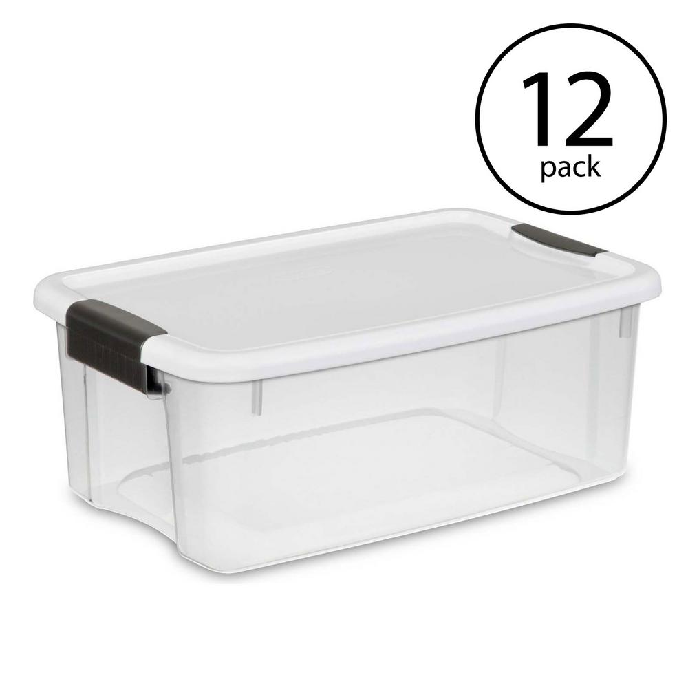 Sterilite 18 Qt. UltraLatch Storage Box with White Lid and Clear Base