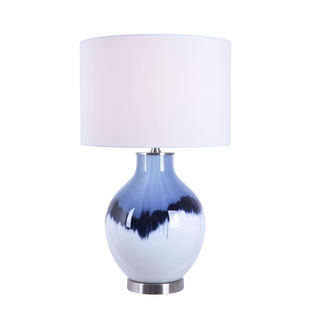 white and blue table lamp