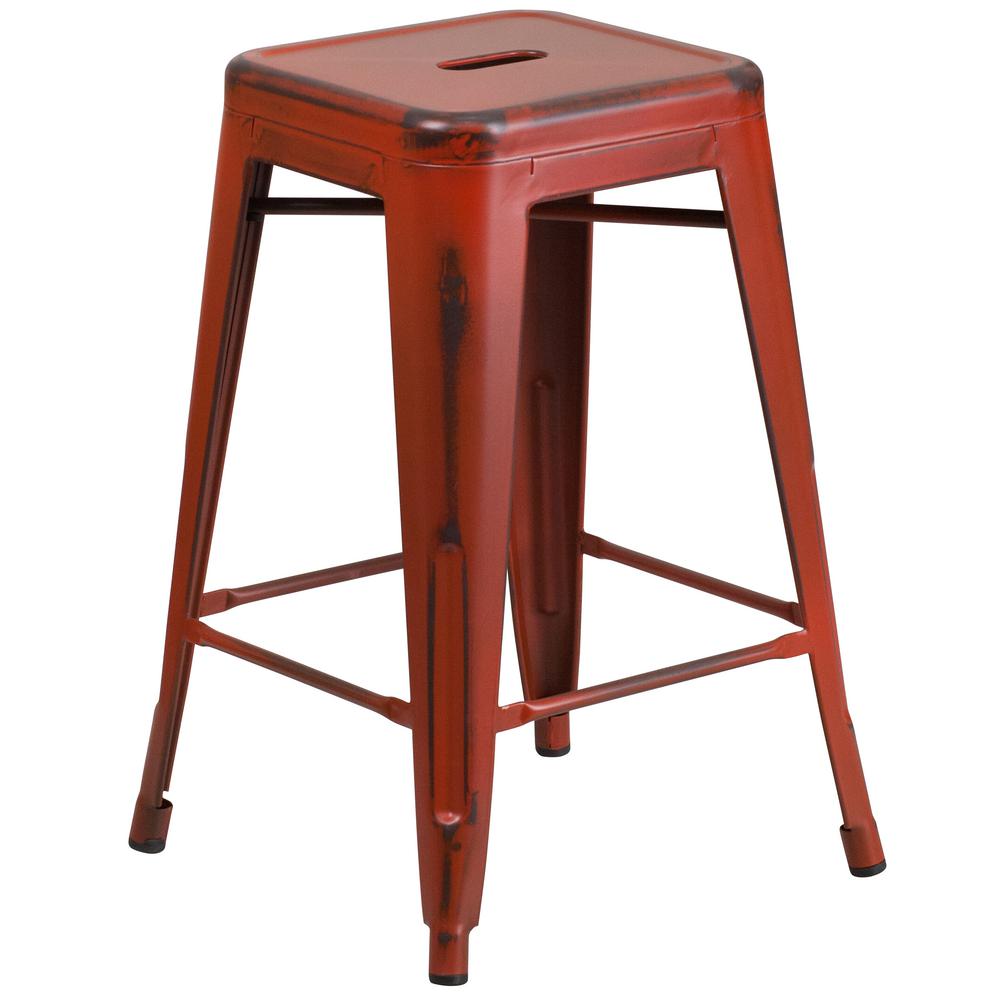 Flash Furniture 24 In Distressed Red Bar Stool Etbt350324rd The Distressed Red Bar Stool Etbt350324rd The Home Depot