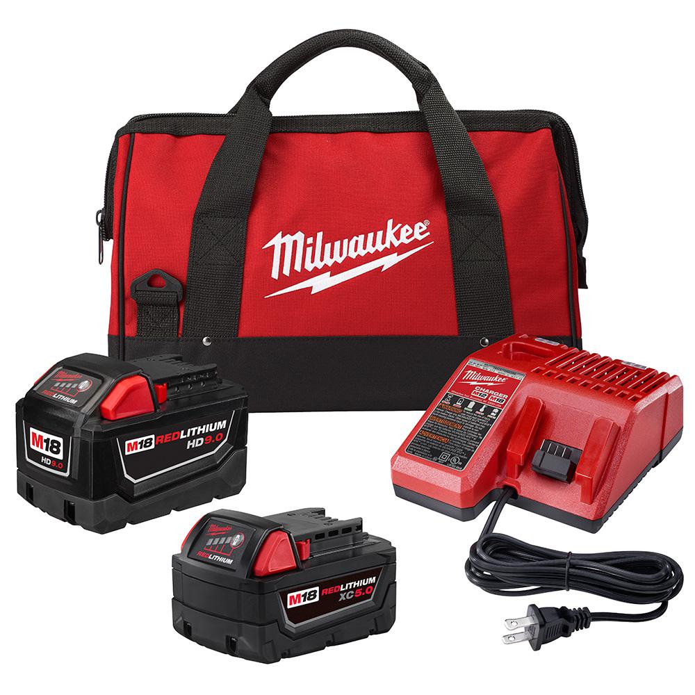 Milwaukee M18 18-Volt Lithium-Ion Starter Kit with One 9.0 Ah Battery and One 5.0 Ah Battery and Charger