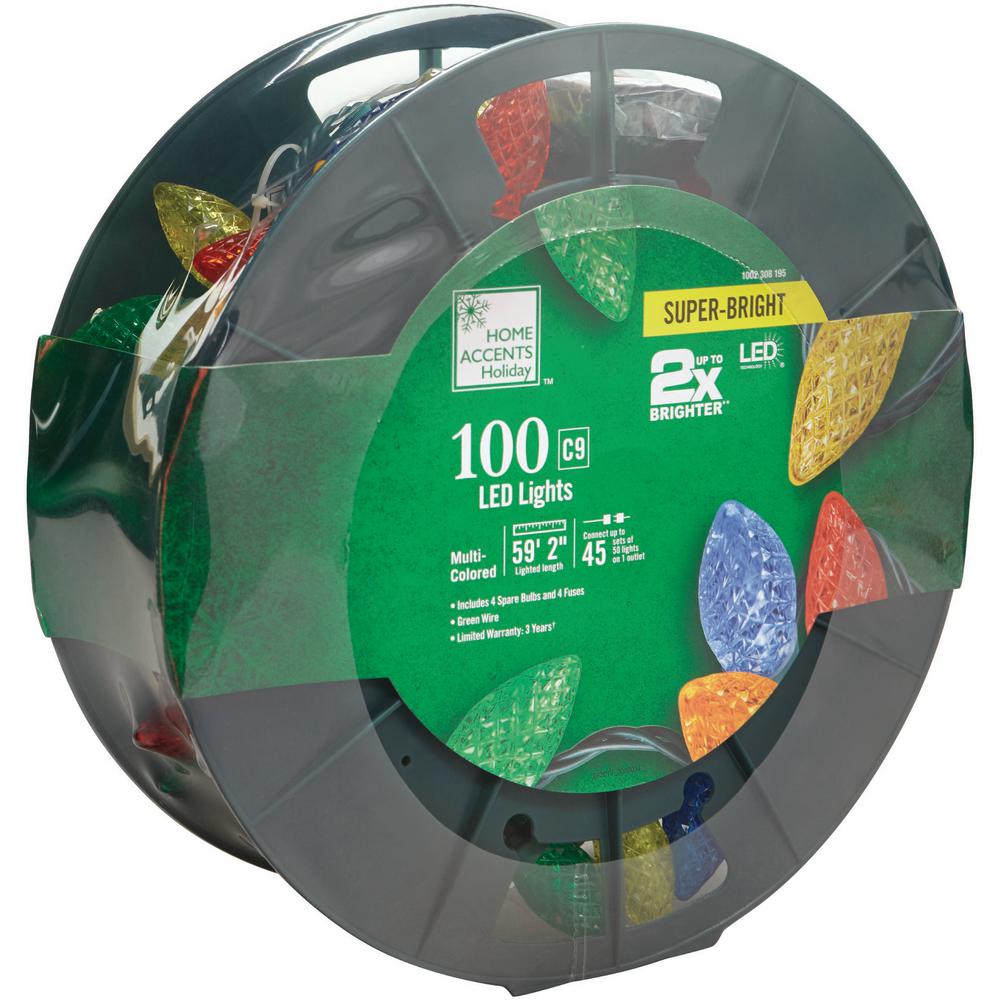 50 Bulb Count C9 Warm White Christmas Green Wire LED Lights Home Heritage 25 ft