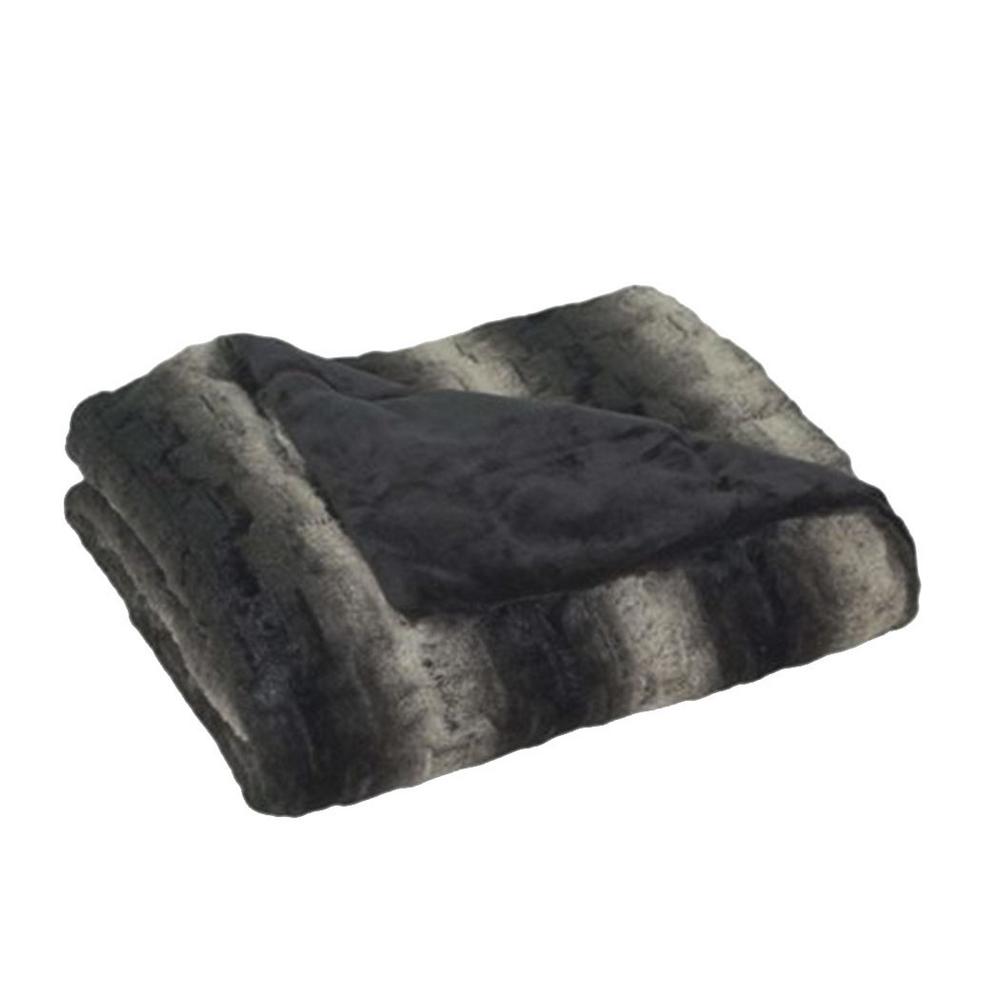Christian Siriano 60 in. x 70 in. Black Ombre Luxury Faux Fur Filled Throw with Gift Box TH1695