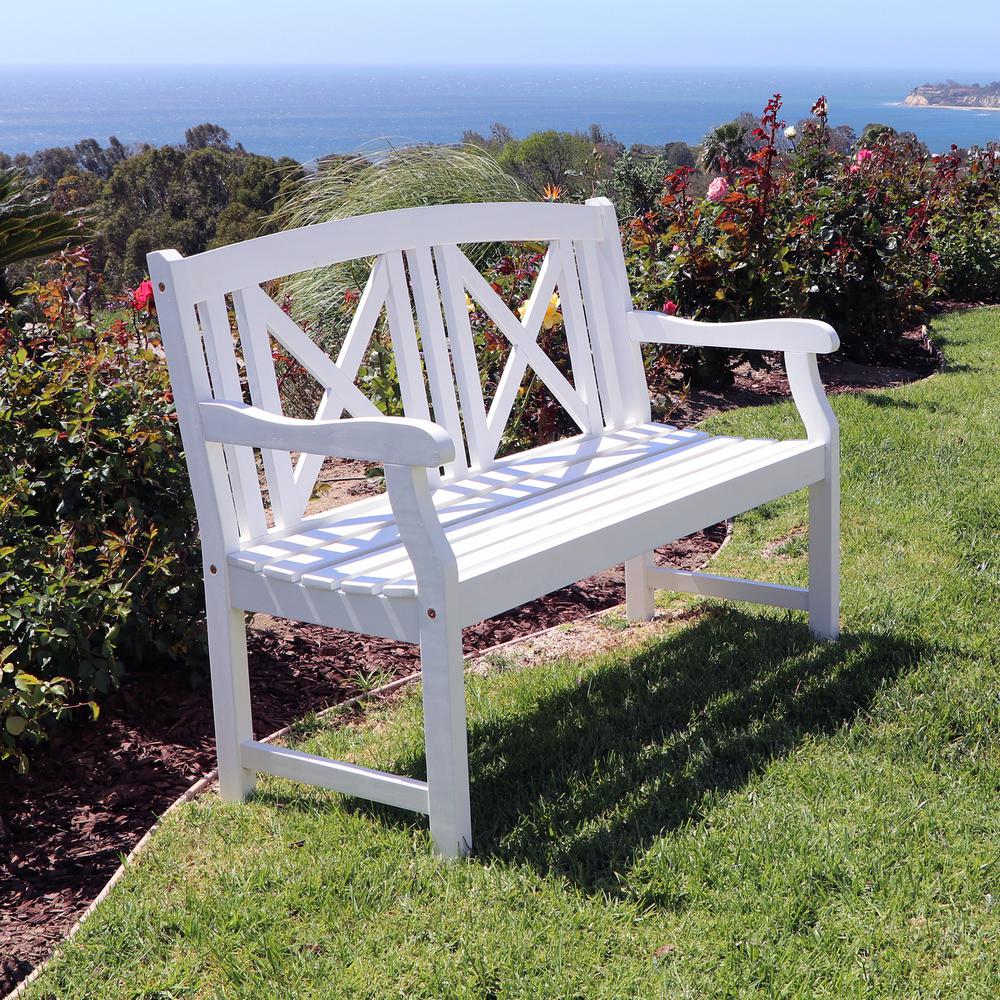 Vifah Bradley Acacia White Cross Back Patio Bench V1353 The Home