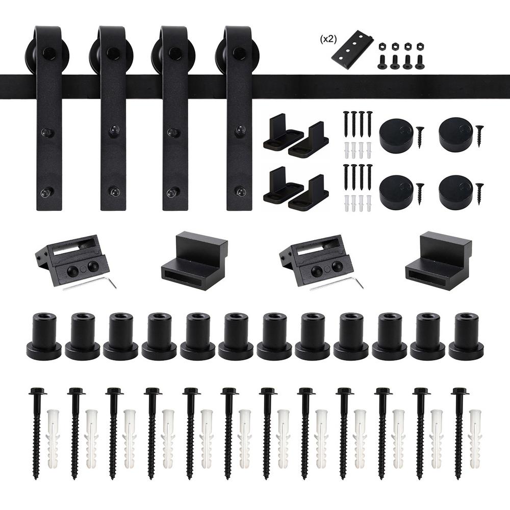 WINSOON 16 ft. /192 in. Frosted Black Sliding Barn Door Hardware Track Kit for Double Doors with