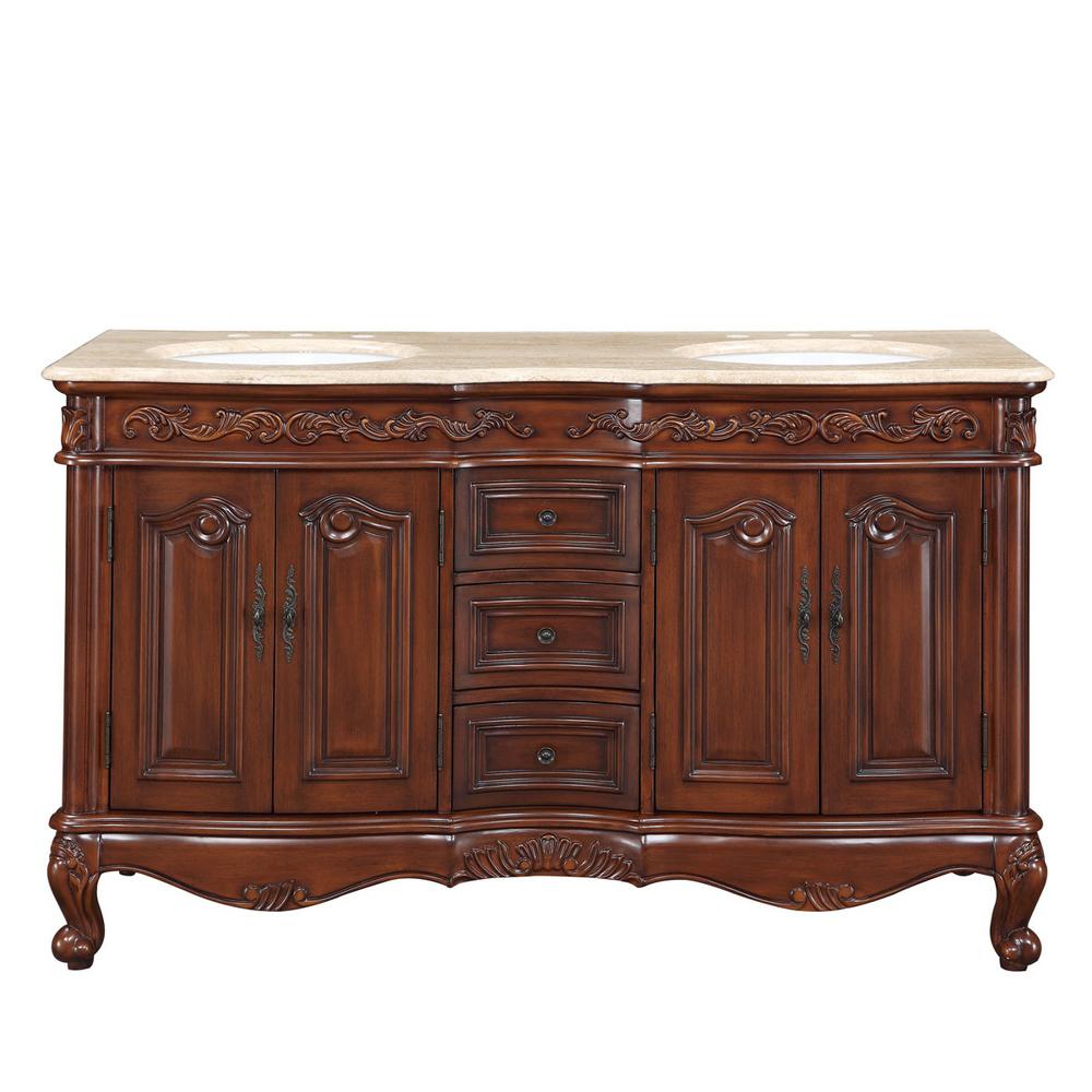 Silkroad Exclusive 58 in. W x 22 in. D Vanity in English Chestnut with