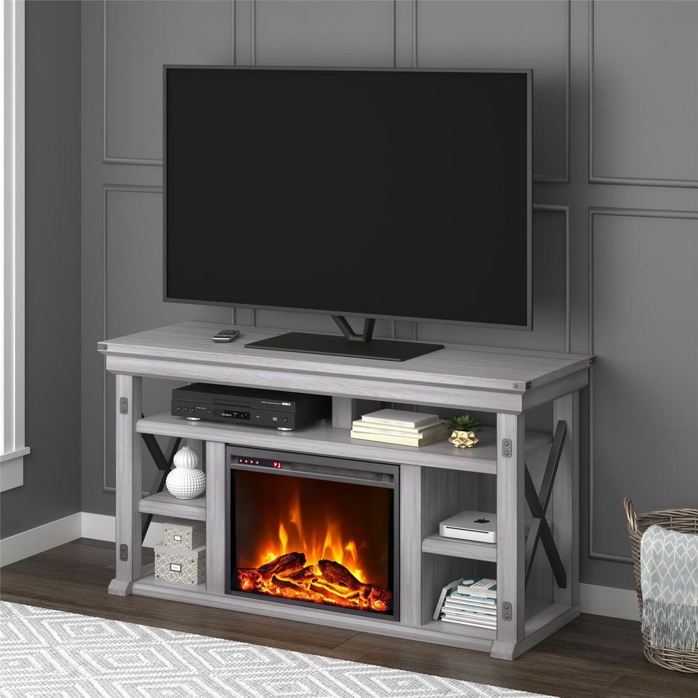 Ameriwood Wildwood Rustic White 60 in. TV Stand with Fireplace