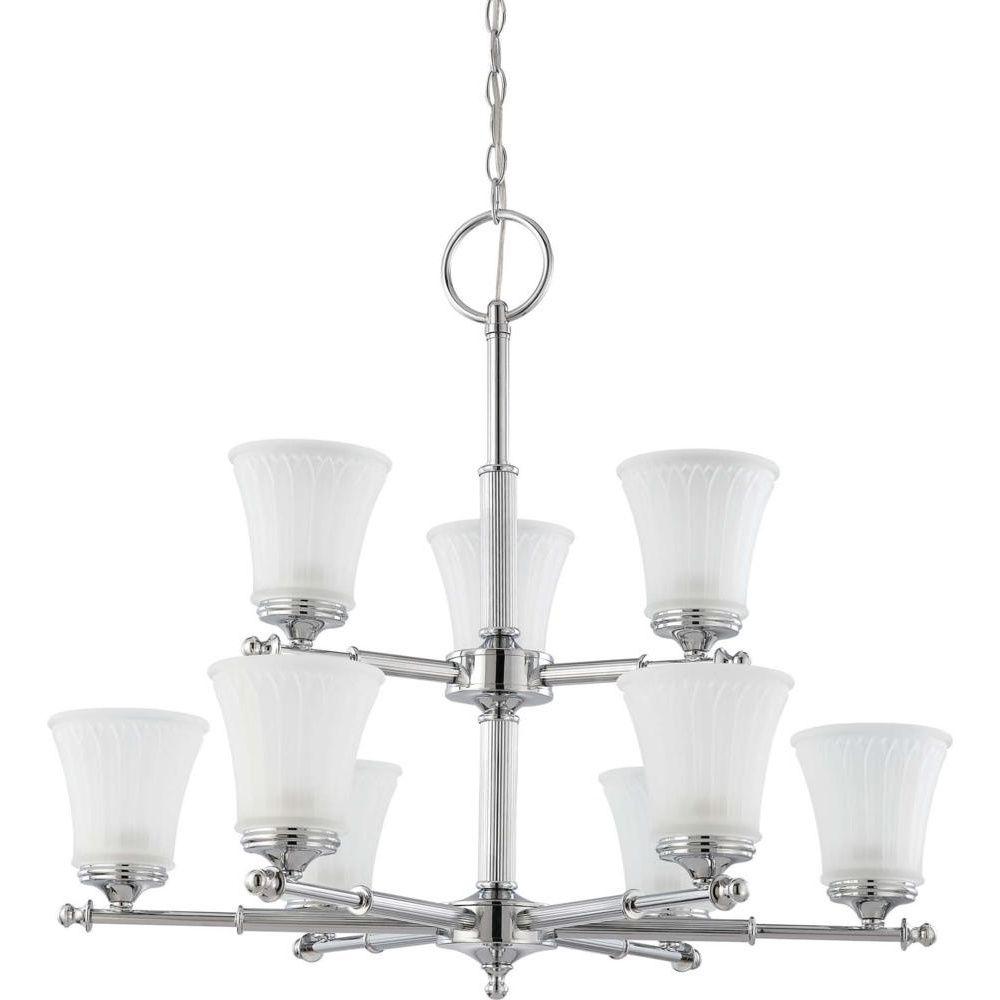 Glomar 9Light Polished Chrome 2Tier Chandelier with Frosted Etched