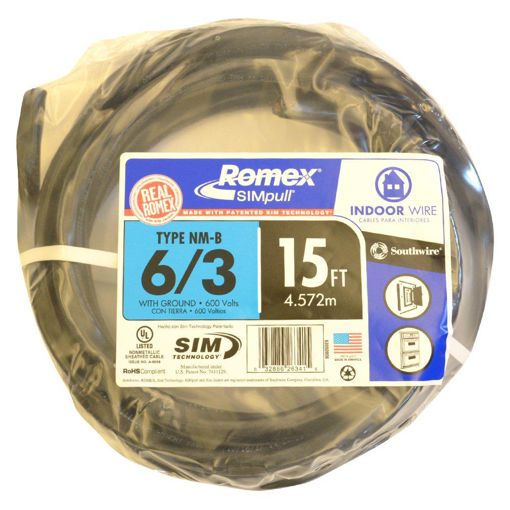 Southwire 15 ft. 6/3 Stranded Romex SIMpull CU NM-B W/G Wire-63950006 - The Home Depot