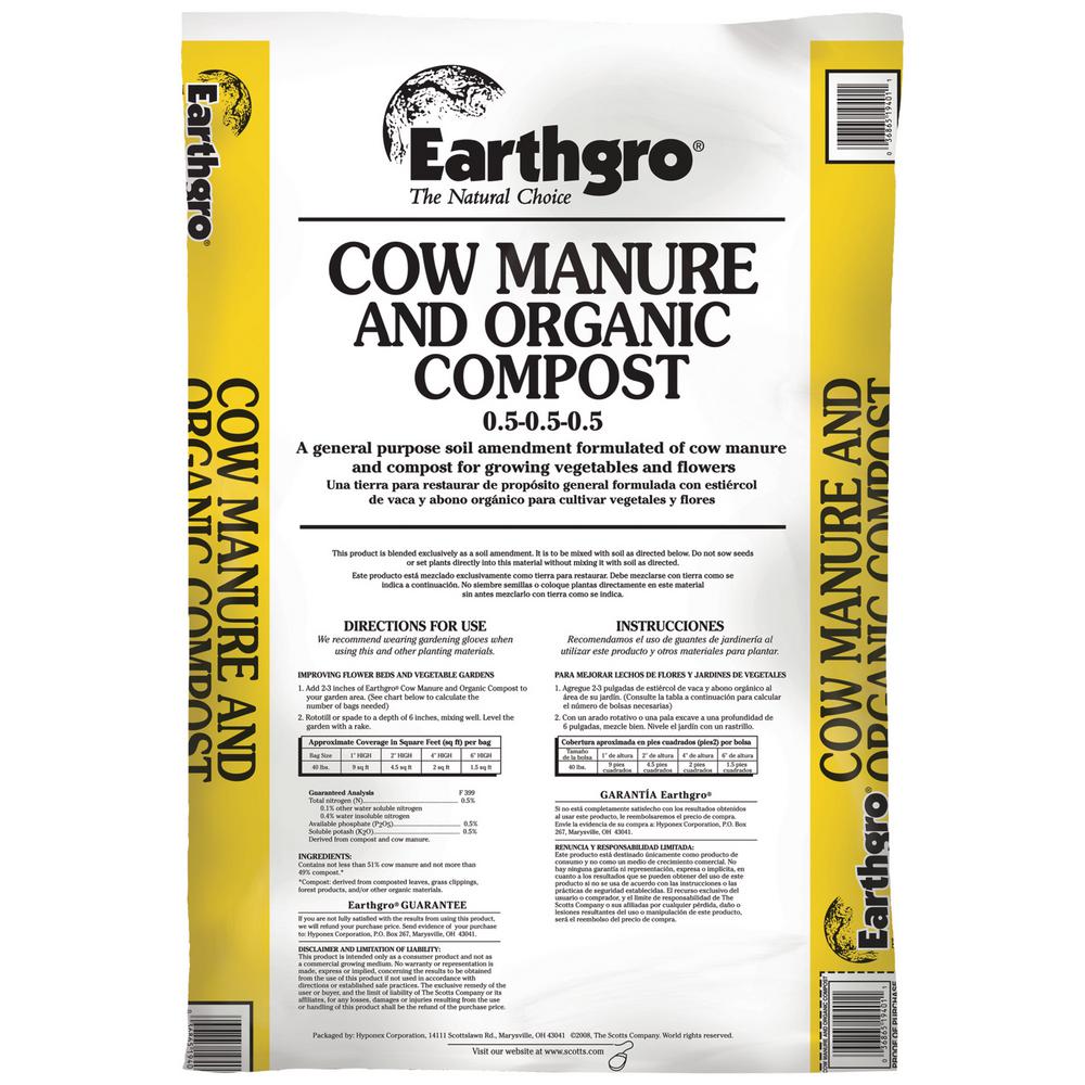 Earthgro 1 Cu Ft Cow Manure And Organic Compost 71751180 The