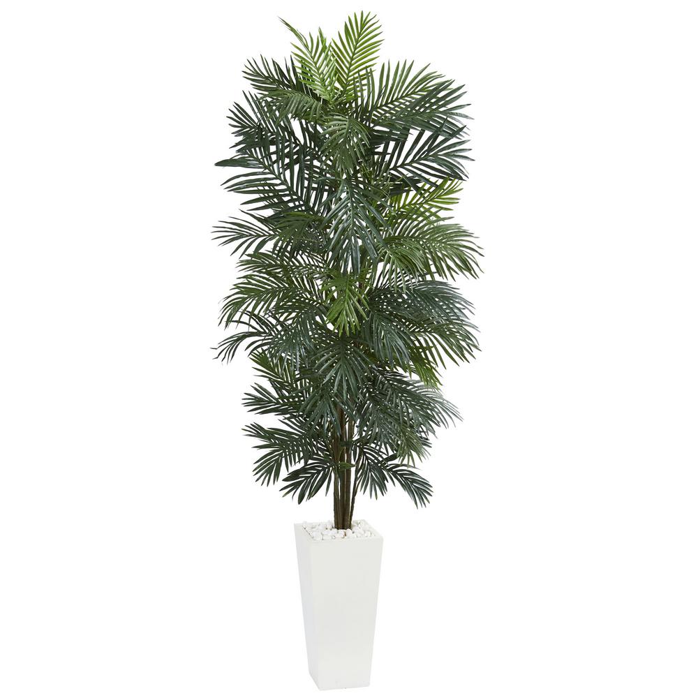 Nearly Natural Indoor 7 ft. Areca Artificial Tree in White Tower