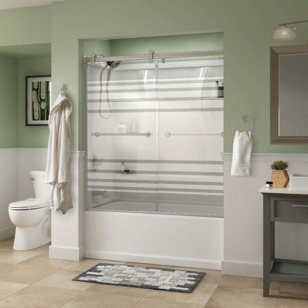 Delta Lyndall 60 x 58-3/4 in. Frameless Contemporary Sliding Bathtub Door in Nickel with Transition Glass was $568.0 now $369.2 (35.0% off)