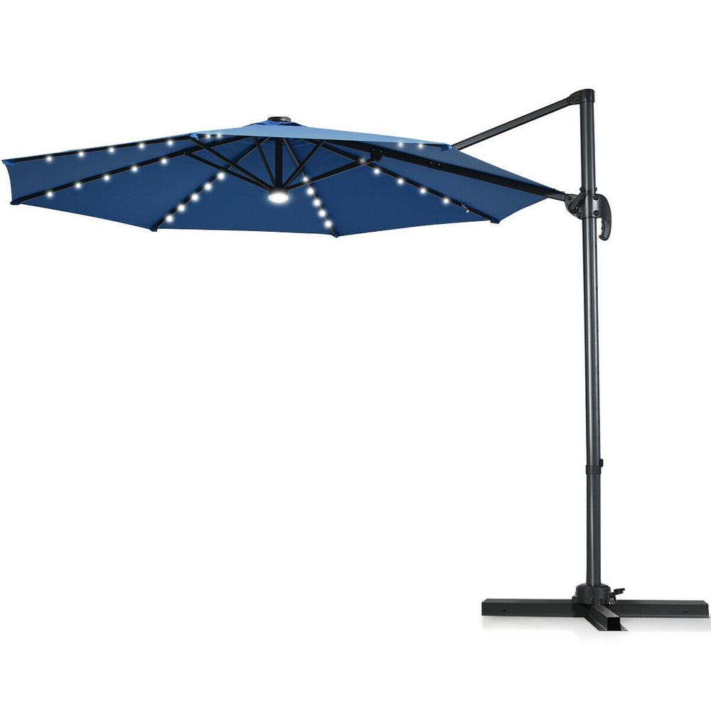 Costway 10 Ft Aluminum Offset Cantilever Solar Tilt Patio Umbrella Led Lights 360 Degrees Rotation Beige Op70282be The Home Depot