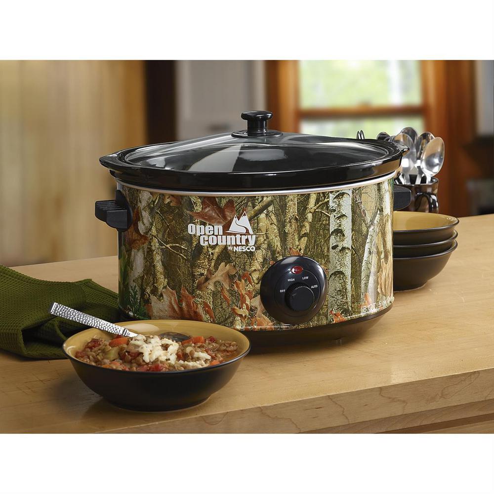 Slow Cooker Portable Removable Ceramic Crock Glass Lid Camo Open Country 8 Qt