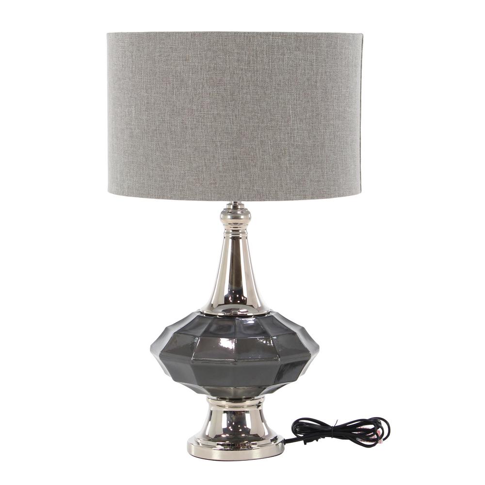 Litton Lane 16 In X 27 In Gray And Silver Modern Glass And Iron Round Faceted Table Lamp 39993 The Home Depot