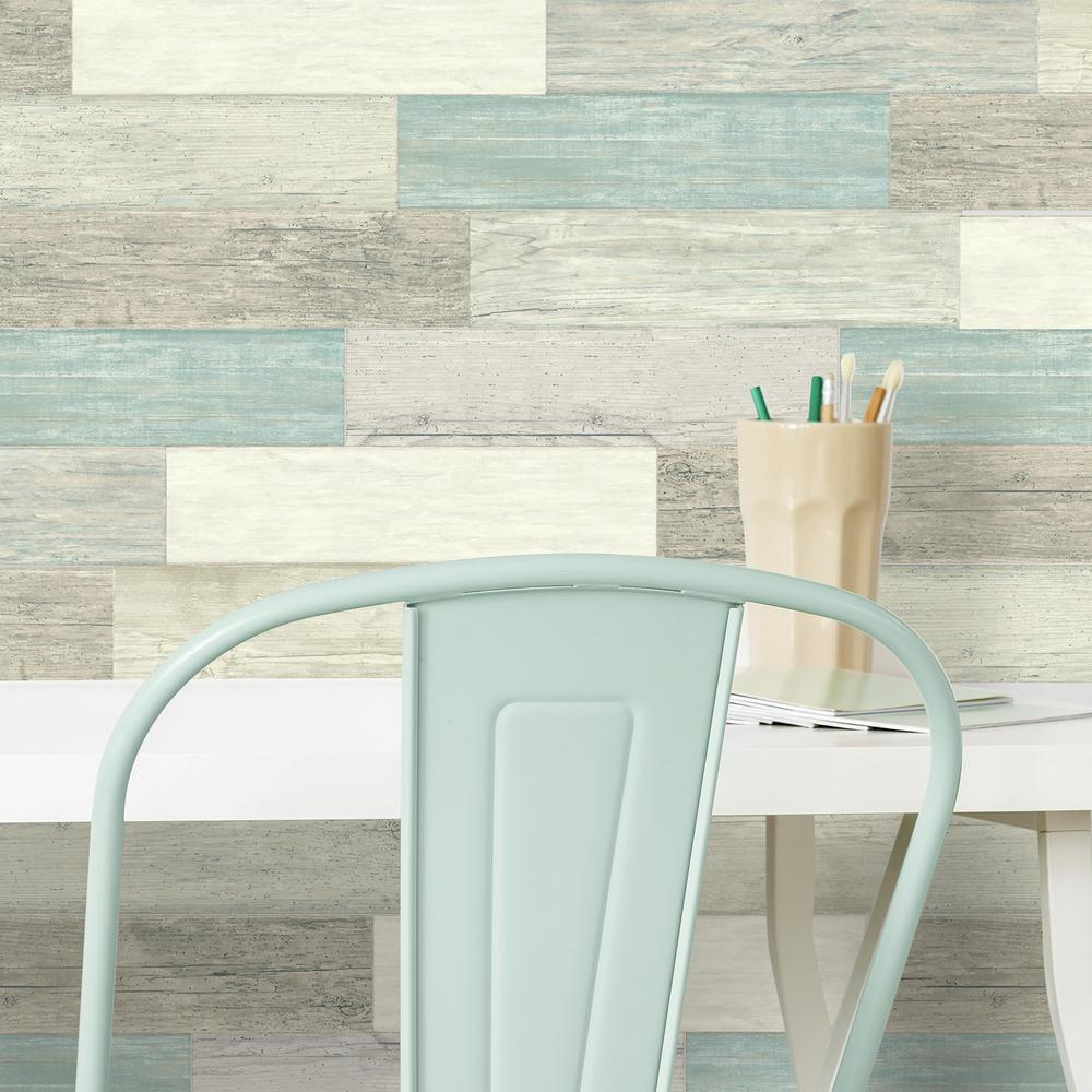 Multi Colored Wall Decals Decor The Home Depot 16 Piece Distressed Barn Wood Plank Blue L