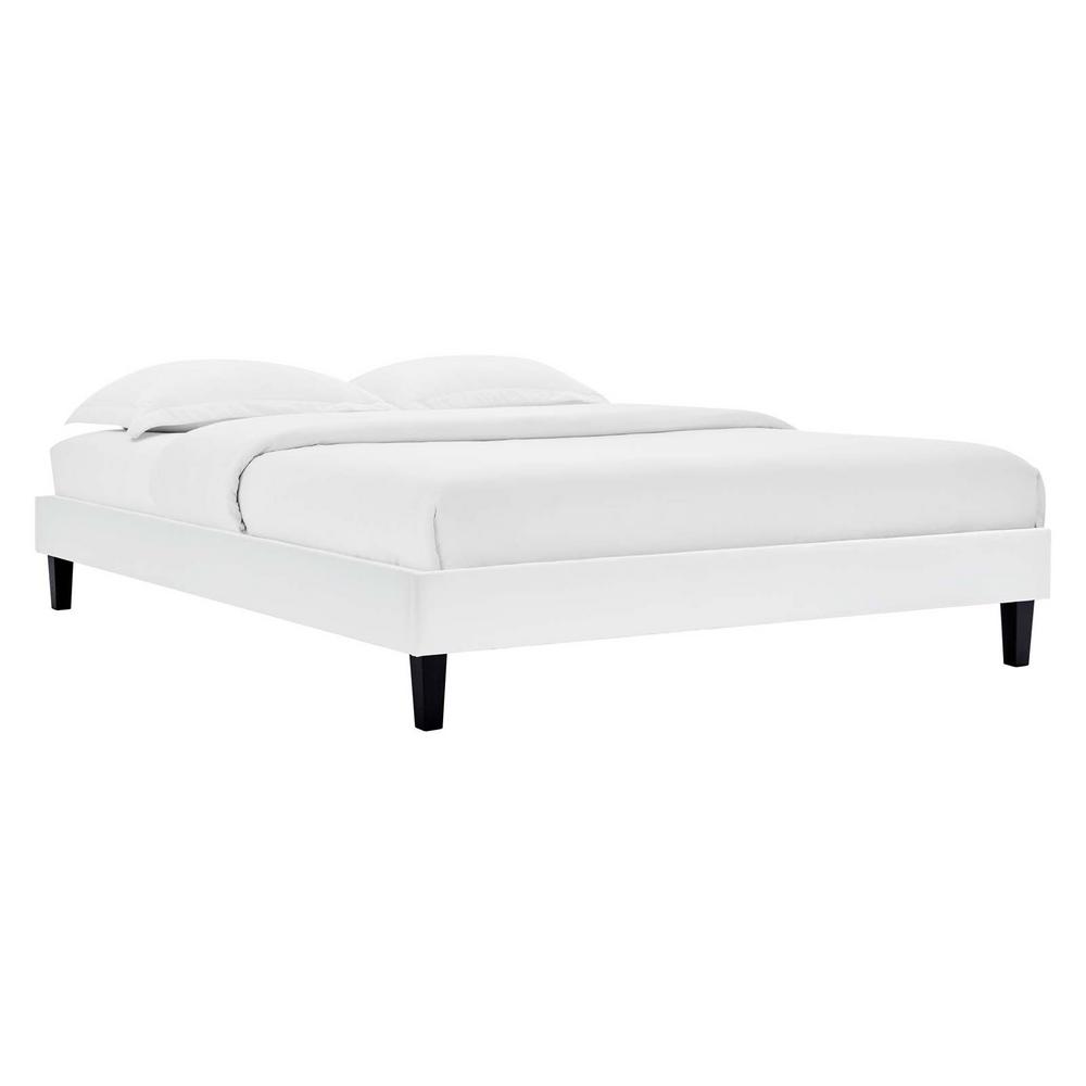 MODWAY Reign White Queen Performance Velvet Platform Bed Frame