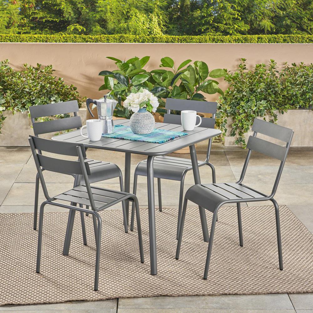 Noble House Lacina Gray 5-Piece Metal Outdoor Dining Set-305408 - The ...