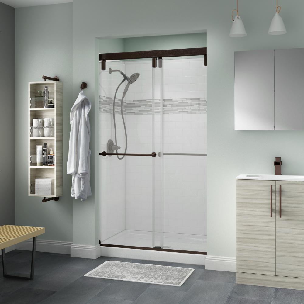 Delta Lyndall 48 In X 71 1 2 Semi Frameless Mod Sliding Shower Delta Lyndall 48 In X 71 1 2 Semi Frameless