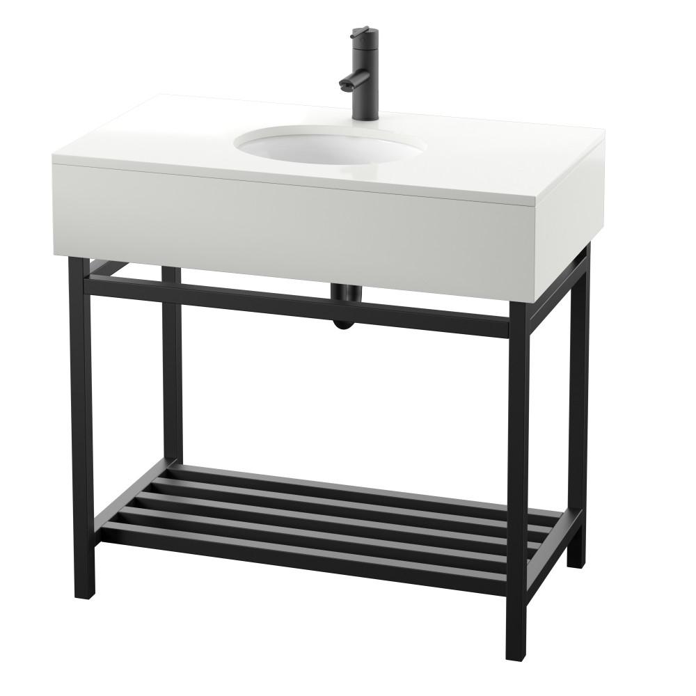 Twin Star Home 36 in. W x 20 in. D x 34 in. H Bath Vanity in Black with Stone Vanity Top in White with White Basin