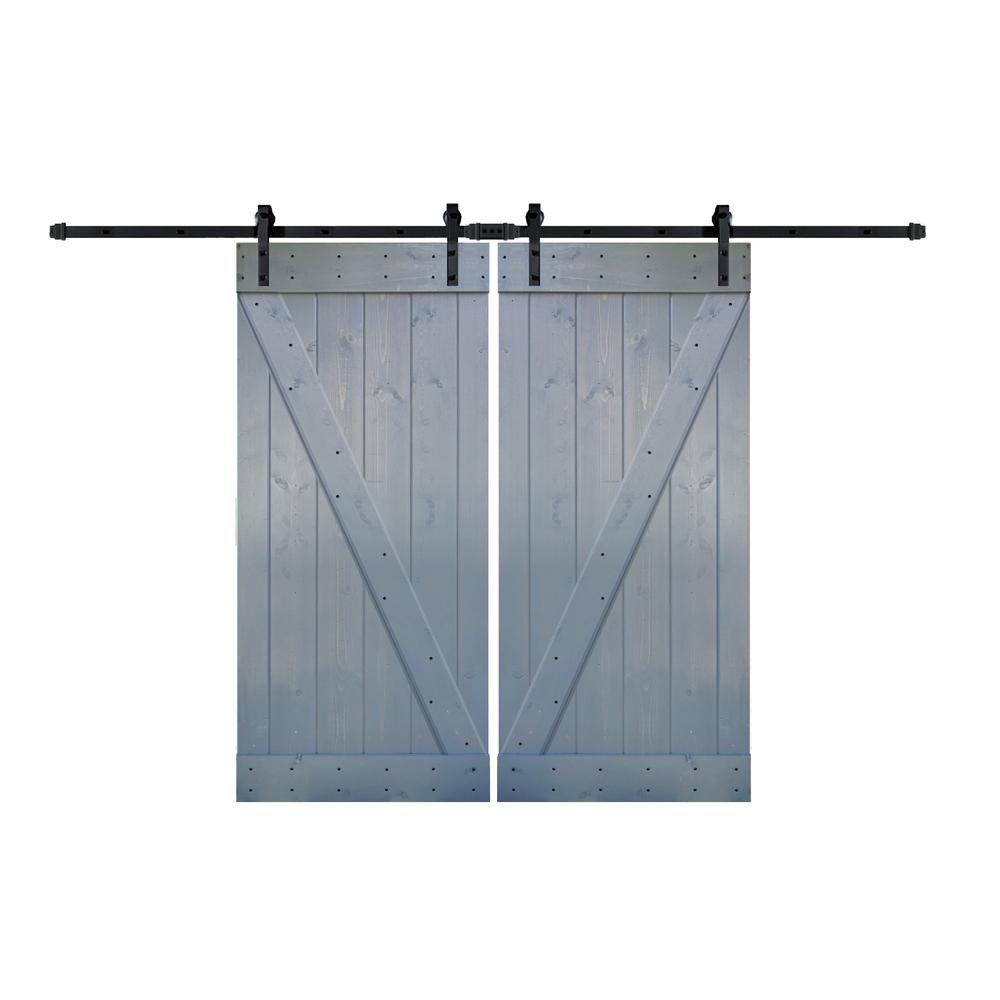 Wellhome 72 In X 84 In Z Series Dark Grey Finished Solid Knotty Pine Wooden Interior Sliding Barn Door Slab With Hardware Kit