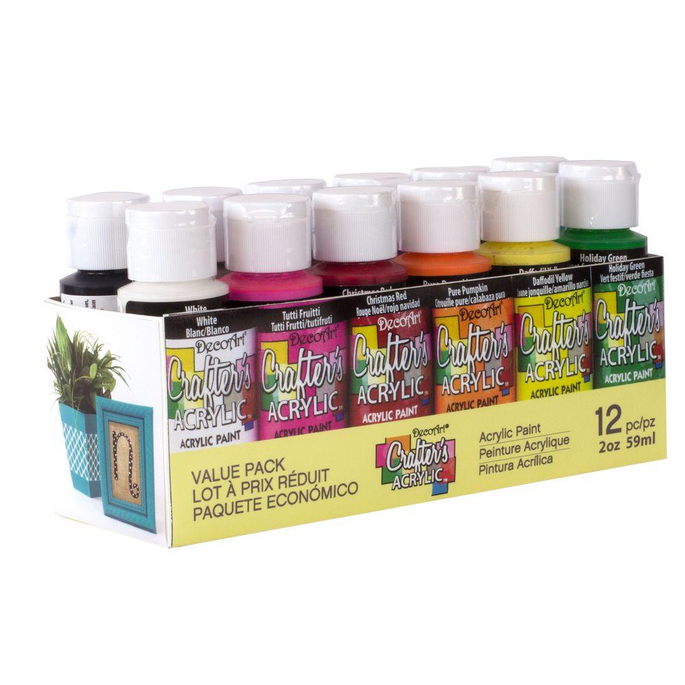 DecoArt 2 Oz 12 Color Acrylic Craft Paint Set DASK353 The Home Depot   Multi Color Paint Set Decoart Acrylic Paint Dask353 64 1000 