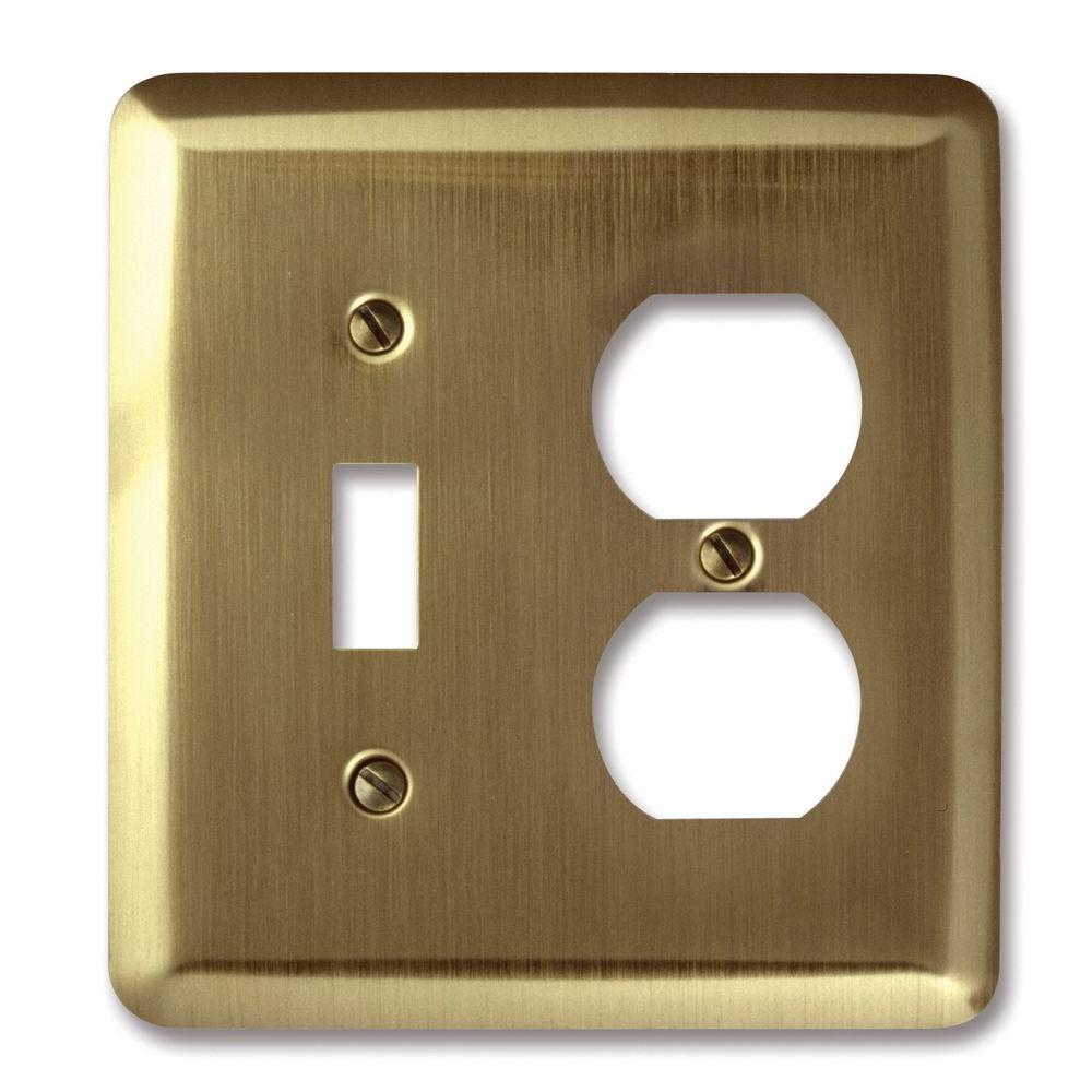 Amerelle Steel 1Toggle 1Duplex Wall Plate, Brushed Brass154TD The