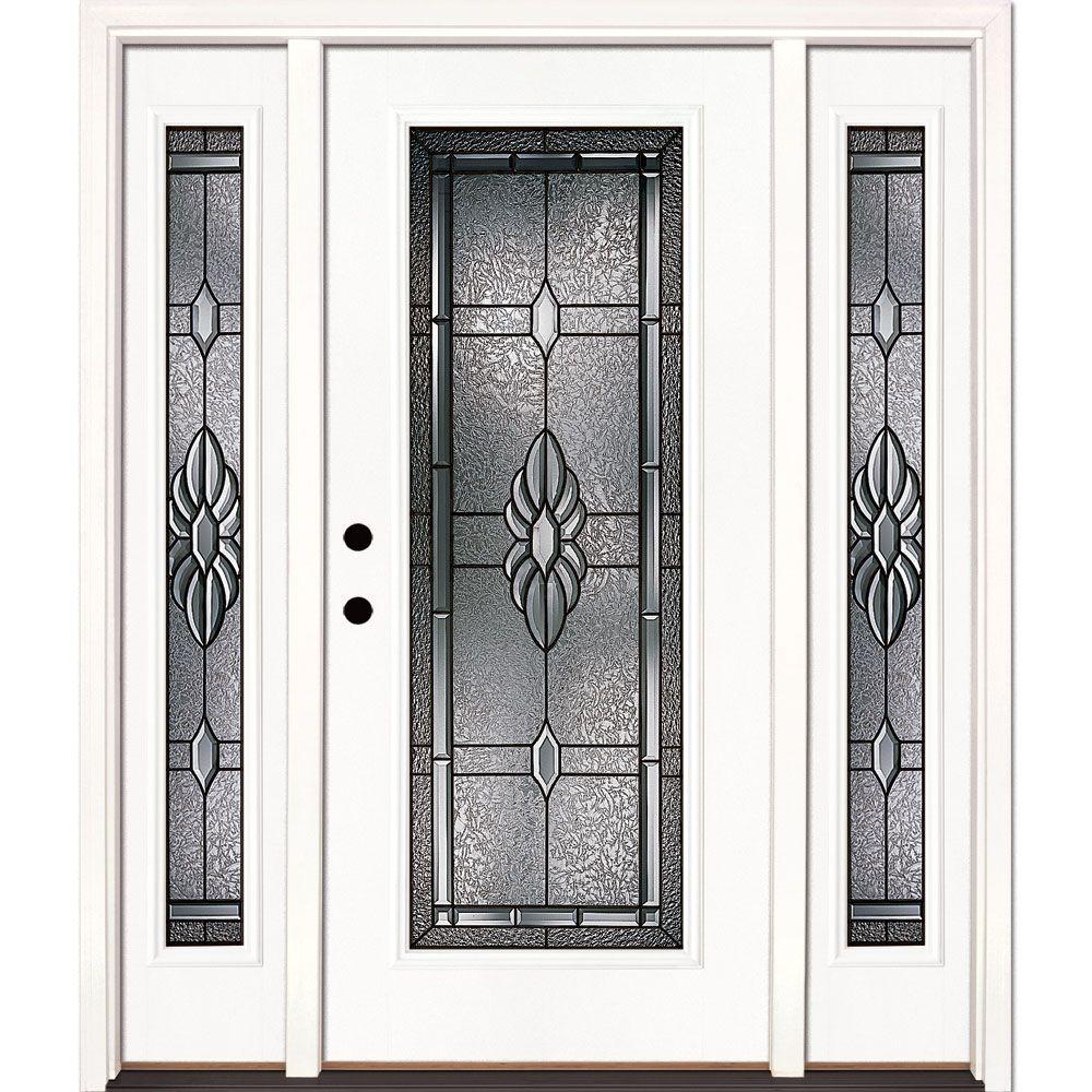Feather River Doors 67 5 In X 81 625 Shire Patina Full Lite Unfinished Smooth Right Hand Fibergl Prehung Front Door W Sidelites 6h3191 3b4 The Home Depot Prehung Fibergl Entry Doors