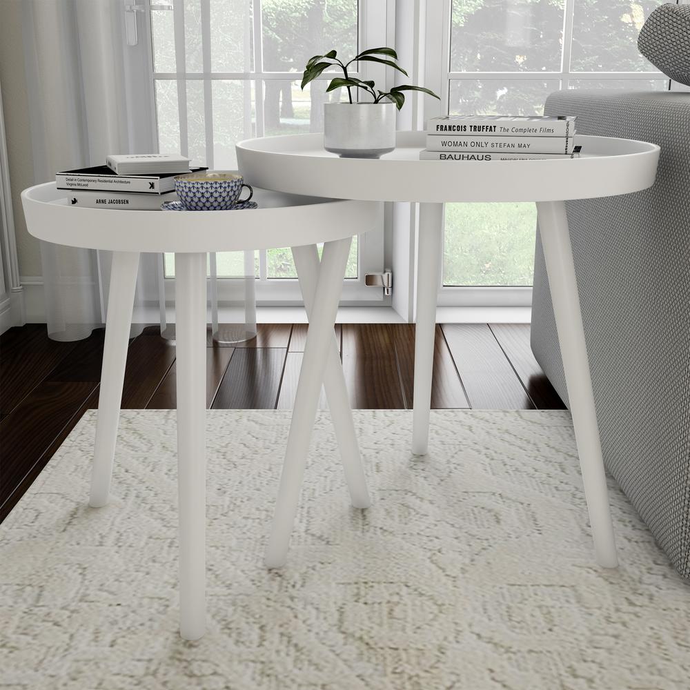 Lavish Home Wooden Nesting Round Tray Top White Side Tables (Set of 2)HW0200177 The Home Depot