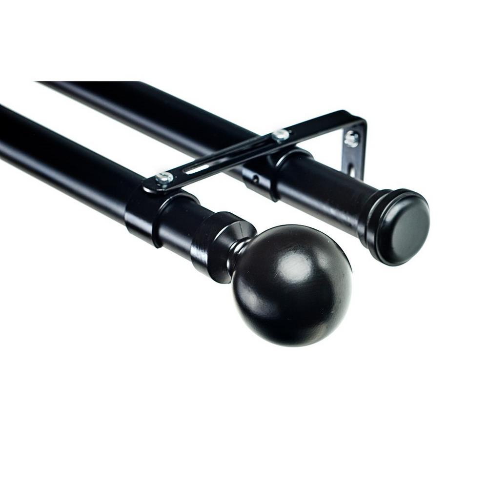 Art Decor 6 ft. Double Curtain Rod 1-1/8 in. Dia in Black with Ball 28